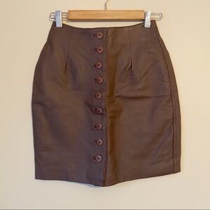 Newport News 100% Leather Button Front Brown Skirt - 6